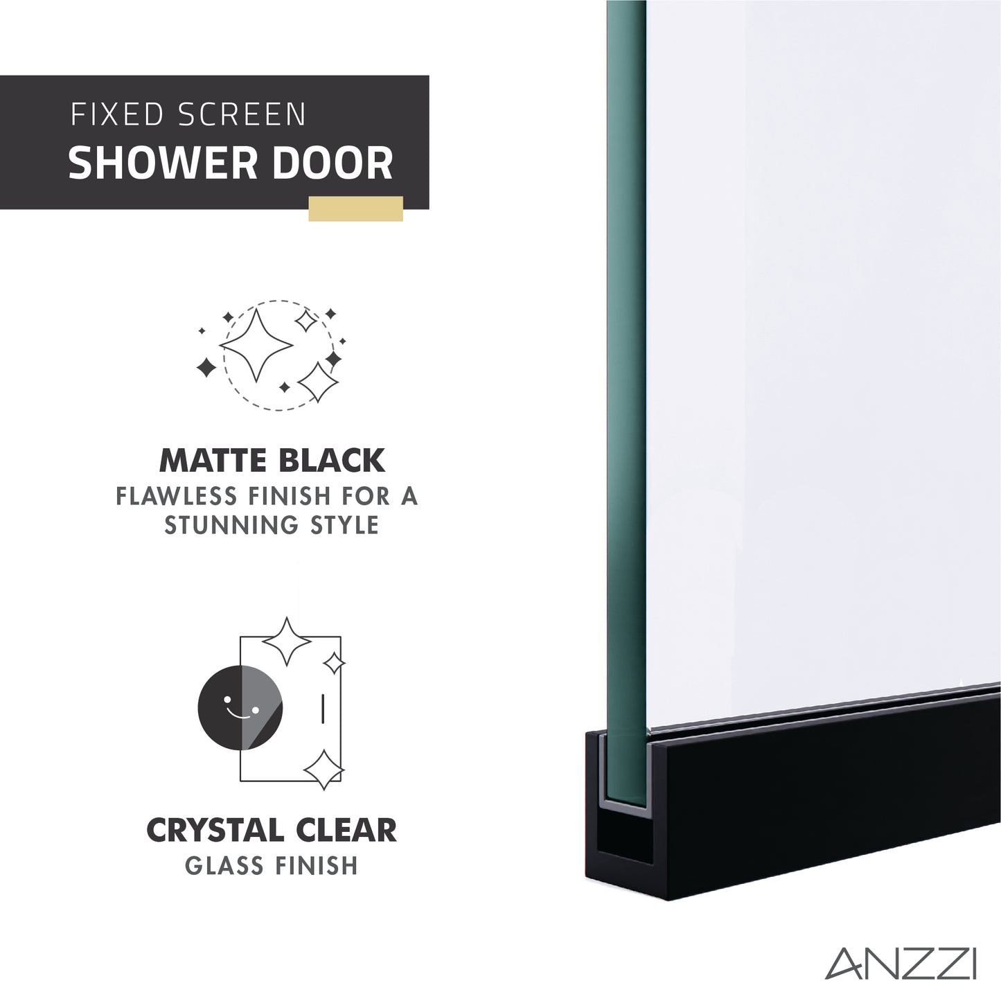 Veil Series 74 in. by 34 in. Framed Glass Shower Screen Shower Door