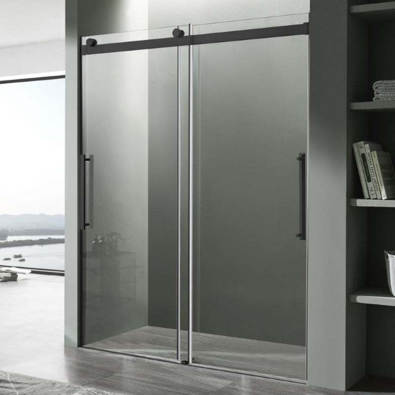 SD-FRLS05902MB - Stellar Series 2 in. x 76 in. H Sliding Frameless Shower Door in Matte Black with Tsunami Guard Tempered Glass