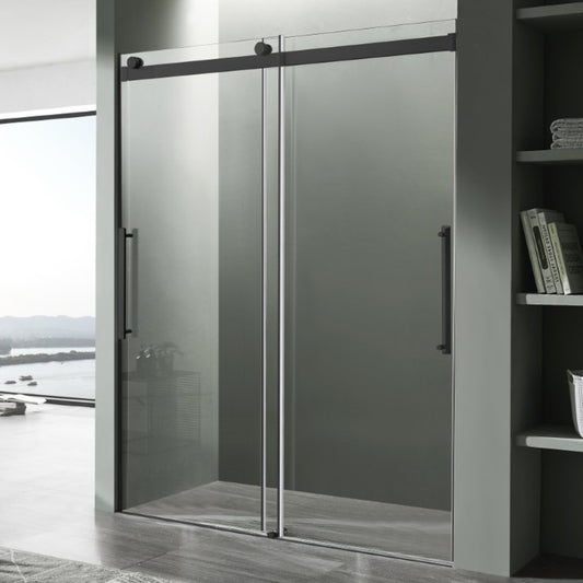 SD-FRLS05902MB - Stellar Series 2 in. x 76 in. H Sliding Frameless Shower Door in Matte Black with Tsunami Guard Tempered Glass