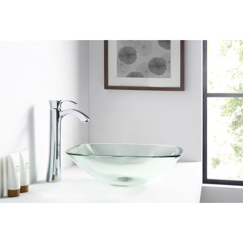Cadenza Series 17 in. Bathroom Vessel Sink with Scratch-Tough and Stain-Resistant Non-Porous Surface in Clear Glass