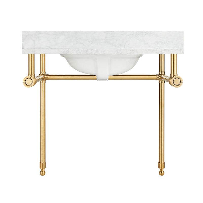 Verona 34.5 in. Console Sink in Brushed Gold with Carrara White Counter Top