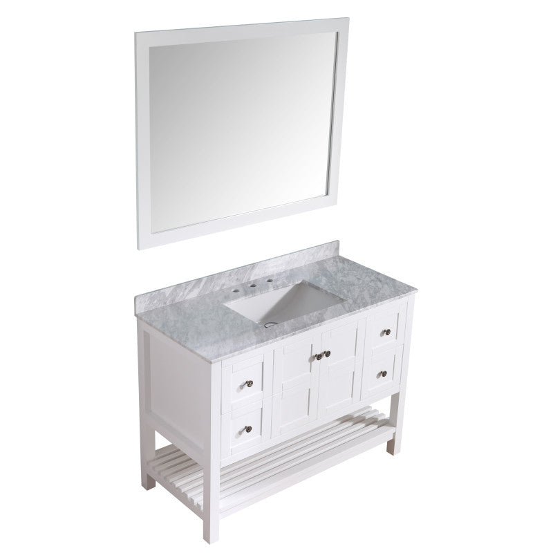 VT-MRCT1048-WH - Montaigne 48 in. W x 22 in. D Vanity in White with Marble Vanity Top in Carrara White with White Basin and Mirror