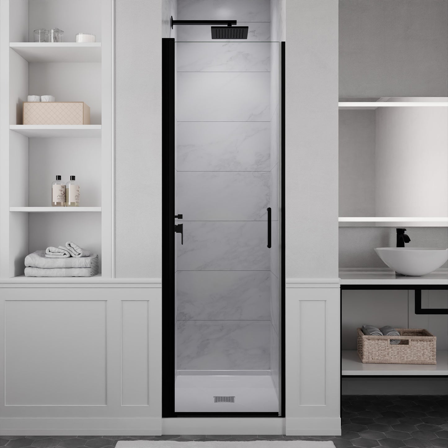 Lancer 23 in. x 72 in. Semi-Frameless Shower Door with TSUNAMI GUARD