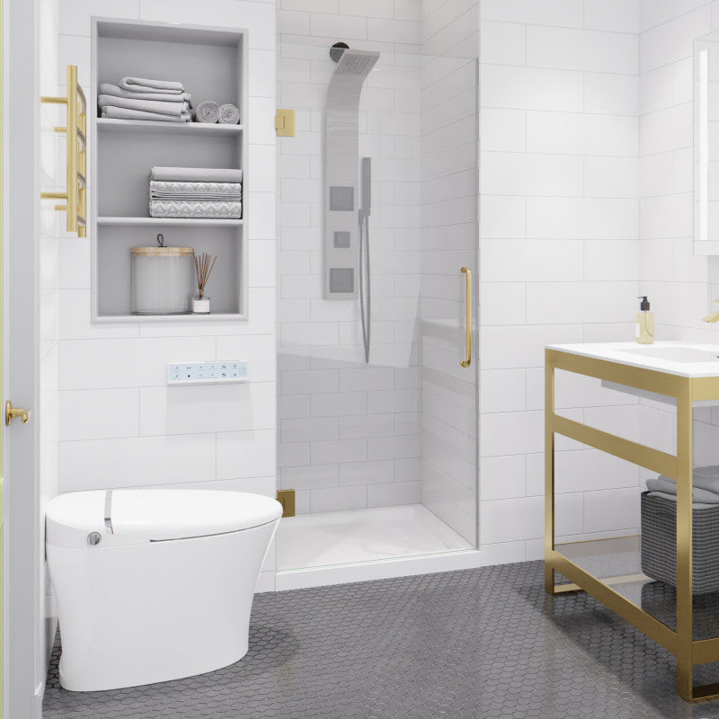 SD-AZ8075-01BG - Passion Series 24 in. x 72 in. H Hinged Frameless Shower Door in Brushed Gold with Tsunami Guard Tempered Glass