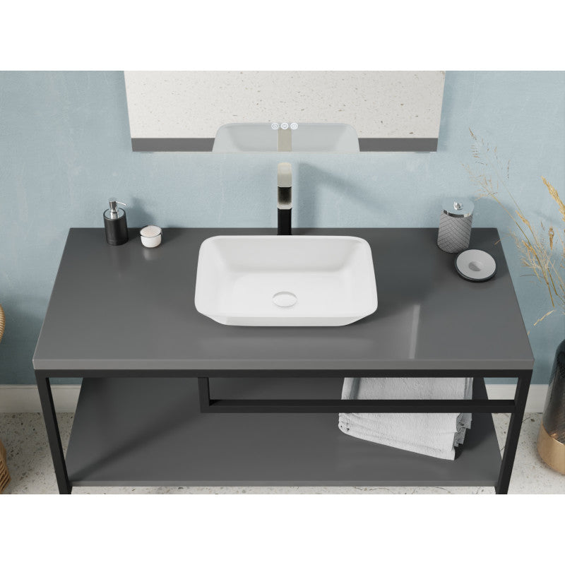 LS-AZ910 - Innovio Series 18 in. L x 13 in. W Rectangular Bathroom Vessel Sink in Matte White Finish Glass with Chrome Pop-Up Drain