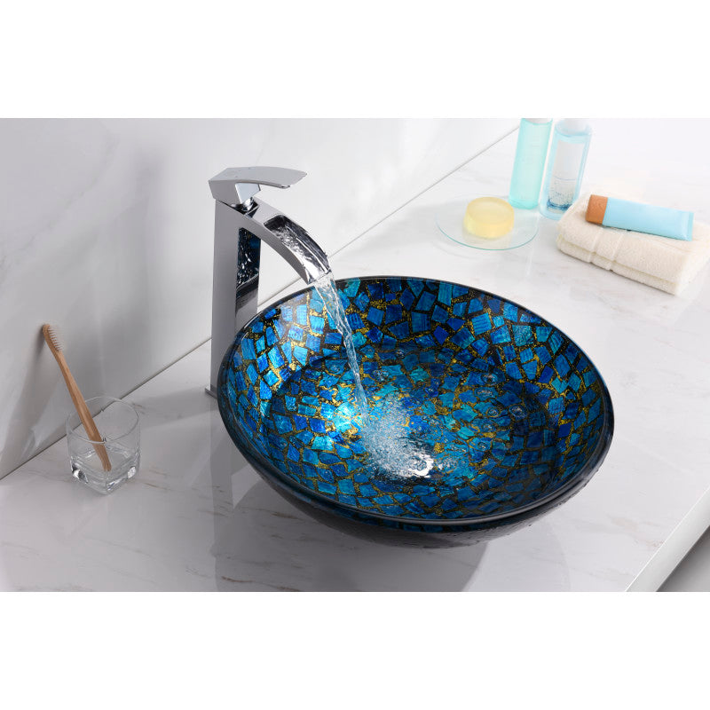 Chipasi Series 17 in. Bathroom Vessel Sink with Scratch-Tough and Stain-Resistant Non-Porous Surface in Blue Glass