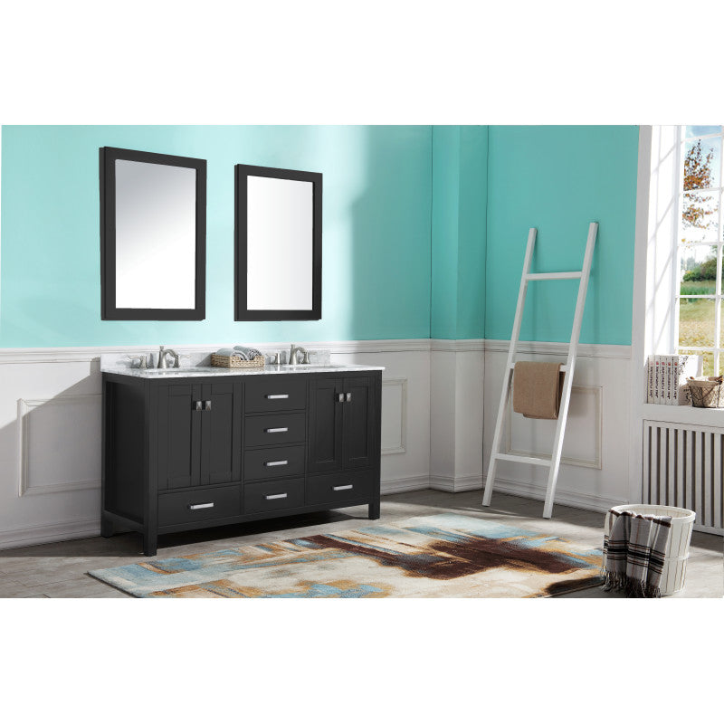 VT-MRCT0060-BK - 60 in. W x 22 in. D x 36 in. H Double Sink Bath Vanity Set in Black with Carrara Marble Top and Matching Mirror