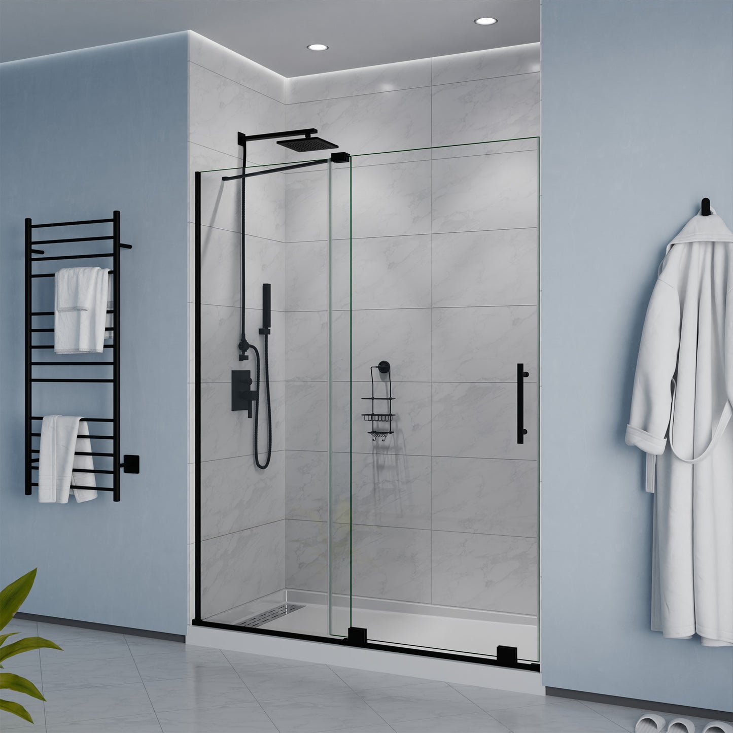 Longboat Series 60 in. x 76 in. Semi-Frameless Shower Door with TSUNAMI GUARD