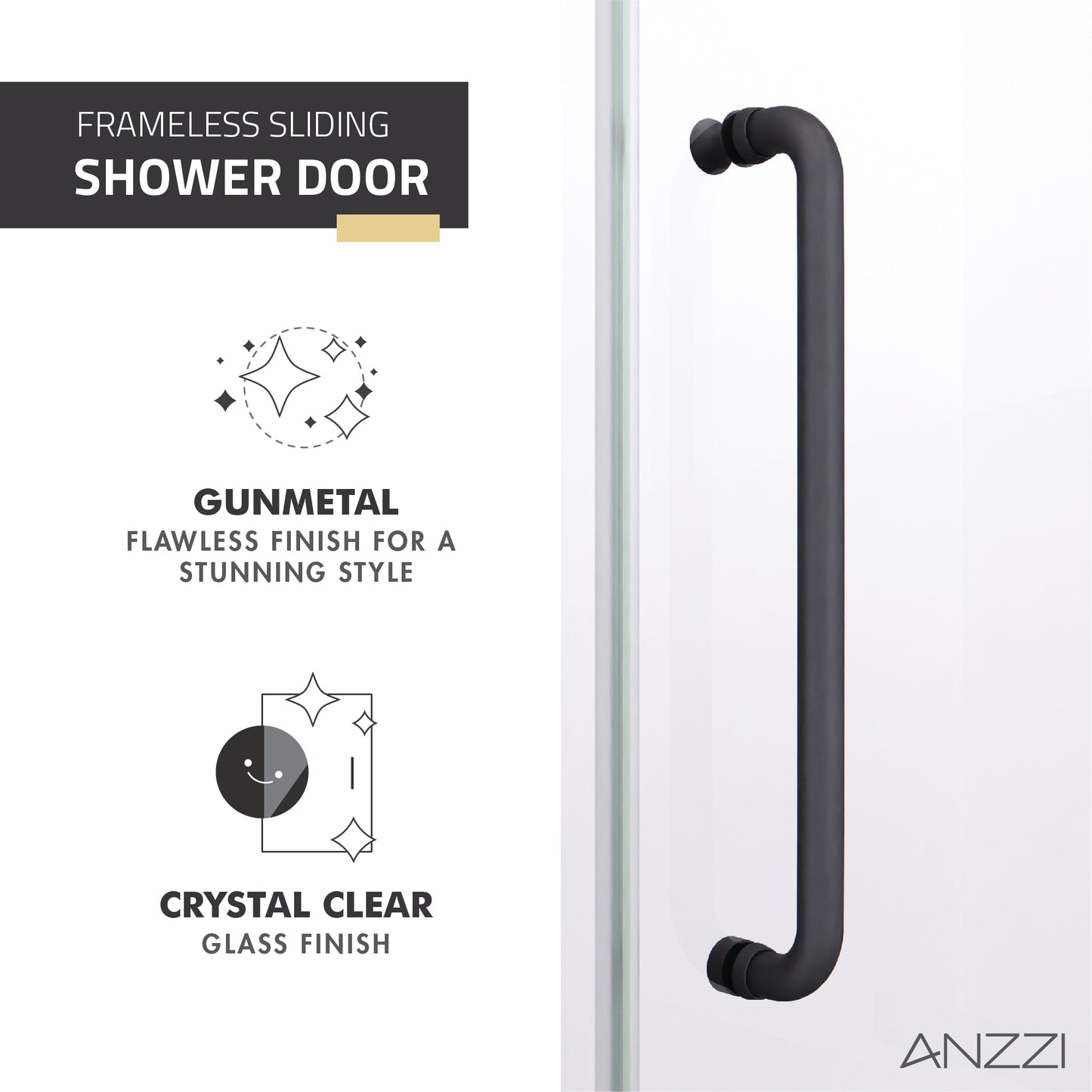 Leon Series 48 in. by 76 in. Frameless Sliding Shower Door with Handle