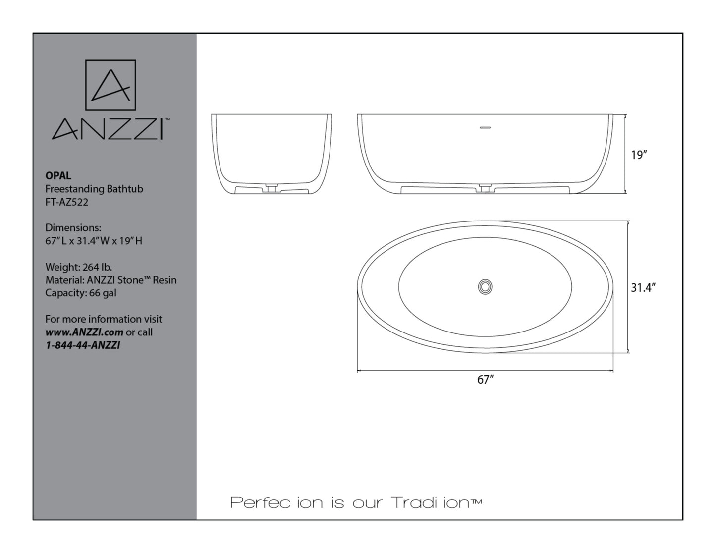 Opal 5.6 ft. Solid Surface Center Drain Freestanding Bathtub in Evening Violet