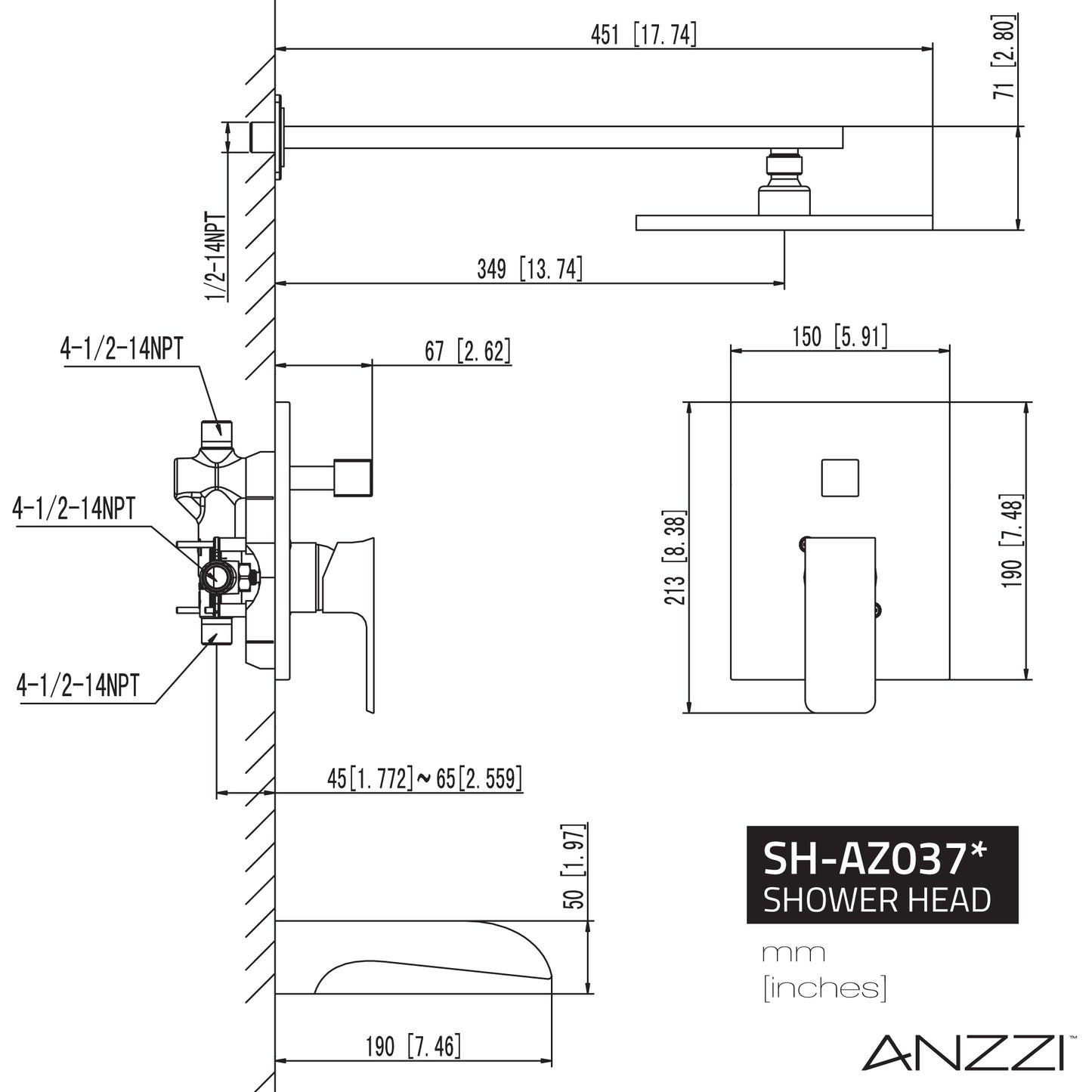 Mezzo Series 1-Handle 1-Spray Tub and Shower Faucet