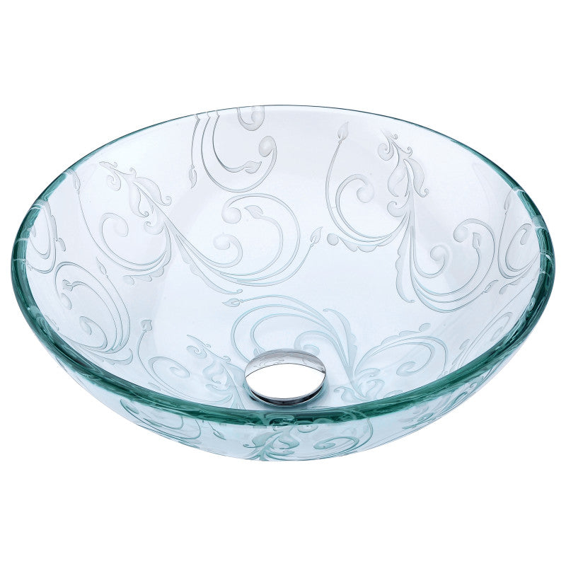 LSAZ065-096B - Vieno Series Deco-Glass Vessel Sink in Crystal Clear Floral with Enti Faucet in Brushed Nickel