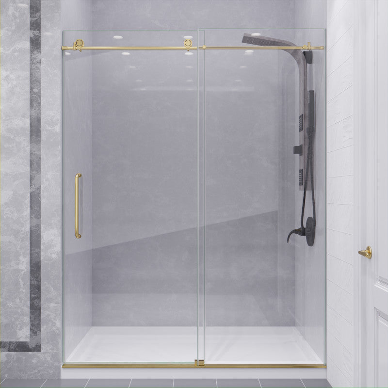 Leon Series 60 in. by 76 in. Frameless Sliding Shower Door with Handle