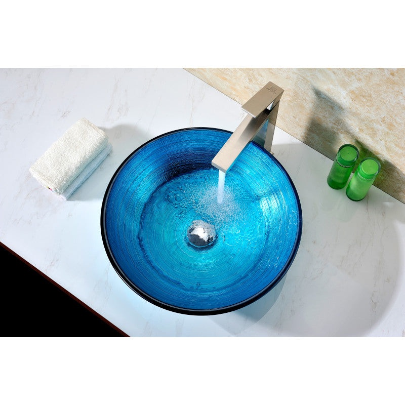 Taba Series Deco-Glass Vessel Sink in Lustrous Blue