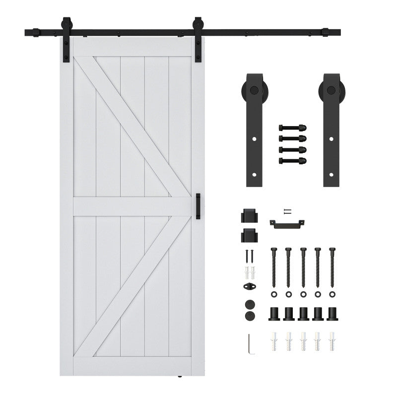 Grotto Series 36 in. x 84 in. Pure White Finish MDF Interior Sliding Barn Door with Hardware Kit in Matte Black