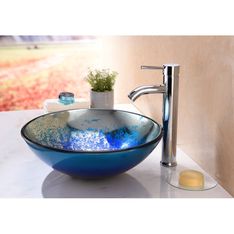 Chilasa Series 17 in. Bathroom Vessel Sink with Scratch-Tough and Stain-Resistant Non-Porous Surface in Blue Glass