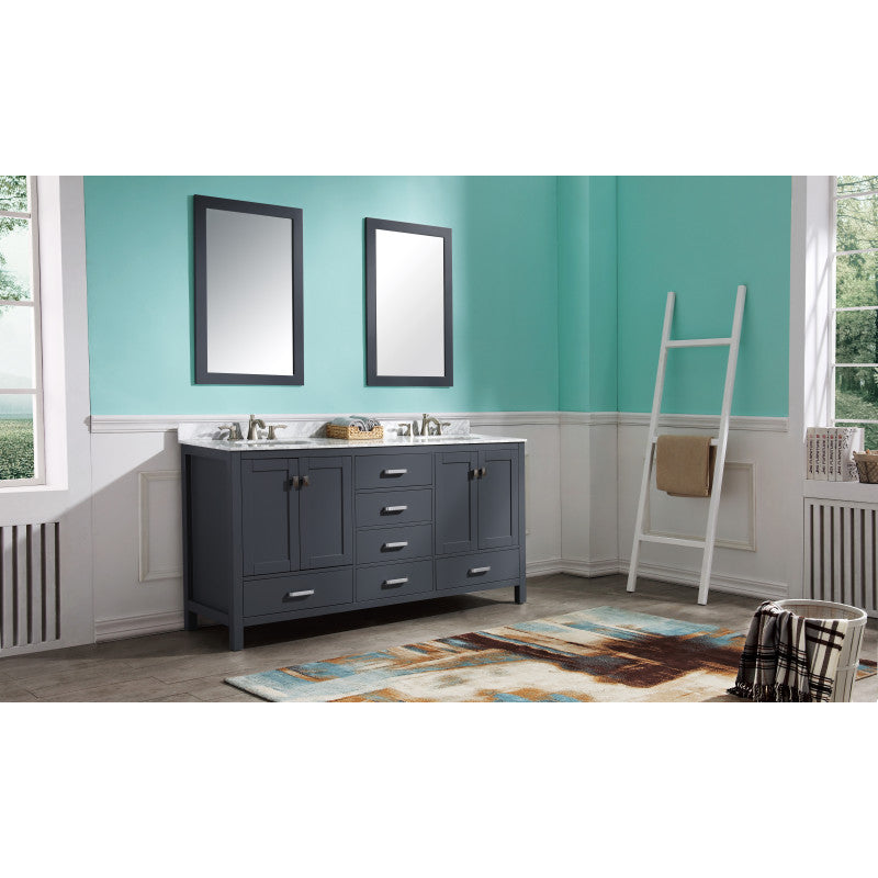 VT-MRCT0072-GY - Chateau 72 in. W x 22 in. D x 36 in. H 2-Sinks Bath Vanity Set in Gray with Carrara Marble Top and 2-Matching Mirrors