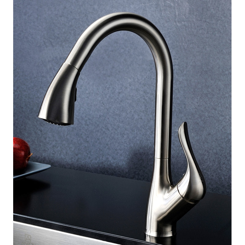 KAZ3218-031B - MOORE Undermount 32 in. Double Bowl Kitchen Sink with Accent Faucet in Brushed Nickel