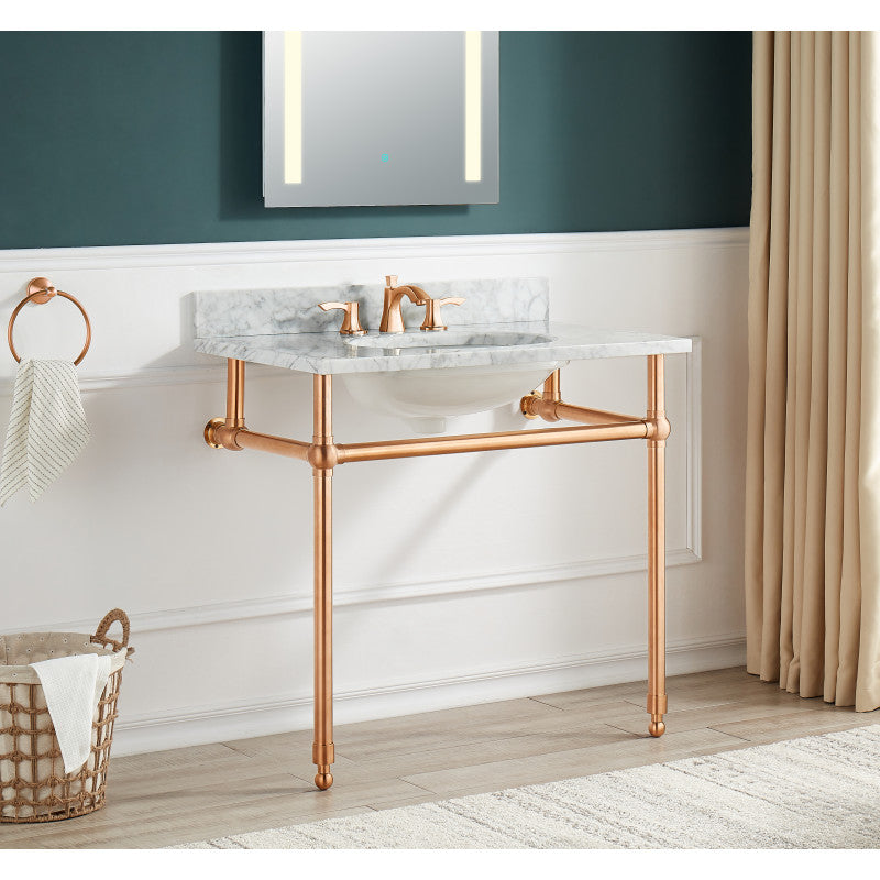 Verona 34.5 in. Console Sink in Rose Gold with Carrara White Counter Top