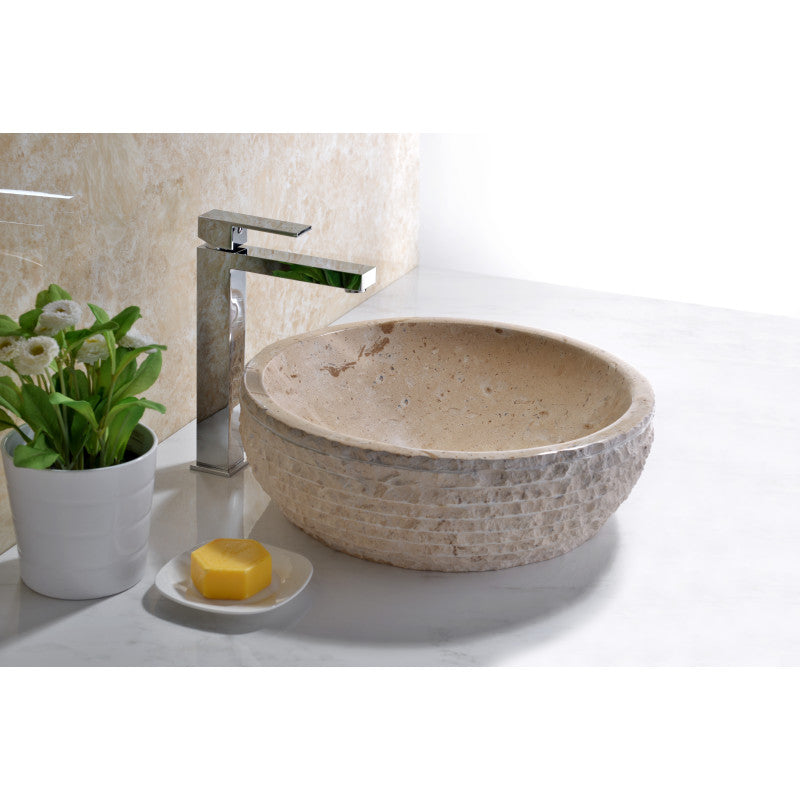 Desert Basin Vessel Sink in Classic Cream Marble