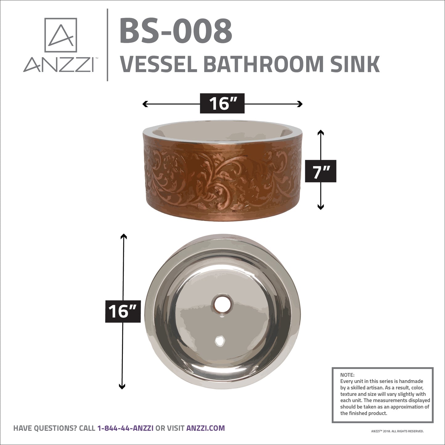 Cadmean 16 in. Handmade Vessel Sink in Polished Antique Copper with Floral Design Exterior