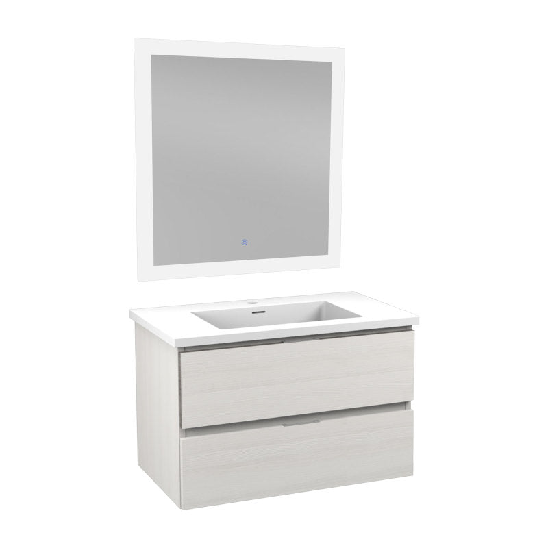 VT-MRCT30-WH - 30 in. W x 18 in. D x 20 in. H Single Sink Wall Mounted Bath Vanity in White with White Vanity Top and Matching Mirror
