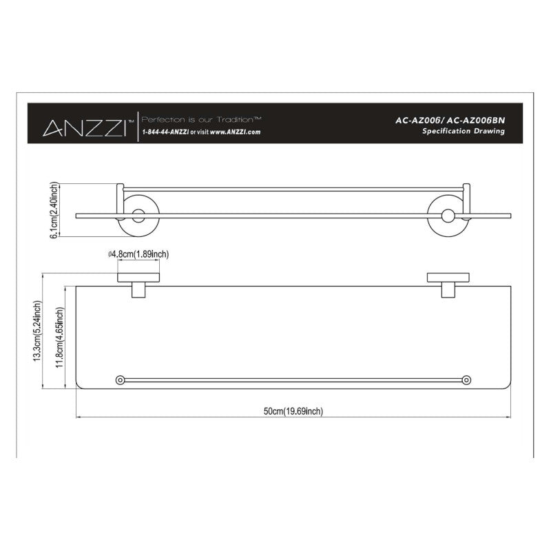Caster Series Glass Shelf in Brushed Nickel