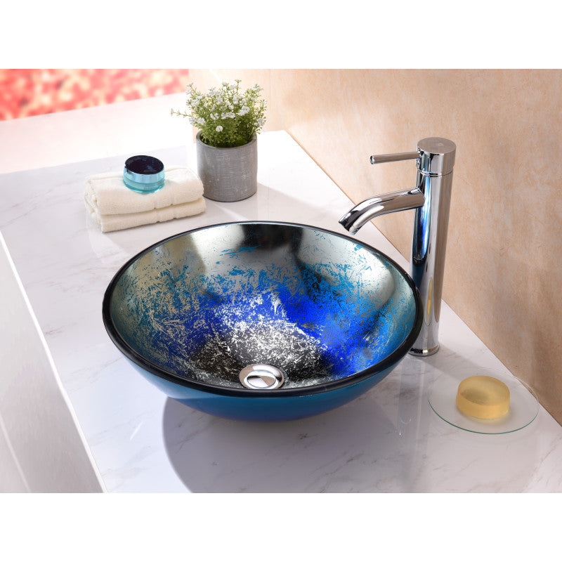 Oceana Series 17 in. Bathroom Vessel Sink with Scratch-Tough and Stain-Resistant Non-Porous Surface in Blue Glass