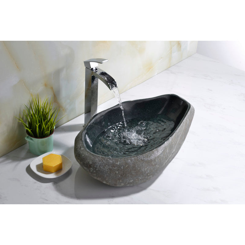 Unkindled Basin Series 20 in. Handcrafted Irregular Shaped Solid Surface Bathroom Vessel Sink in Dark River Stone