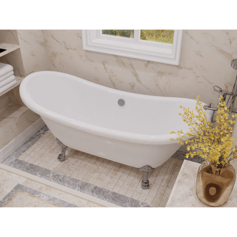 Clawfoot Series 69 in. x 28 in. Soaking Freestanding Bathtub with Center Drain in White with Polished Chrome Feet