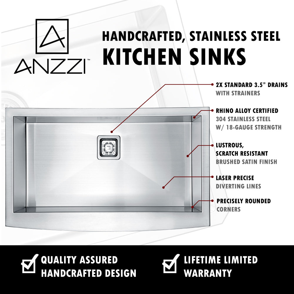 Elysian Farmhouse Stainless Steel 36 in. Single Bowl Kitchen Sink in Brushed Satin