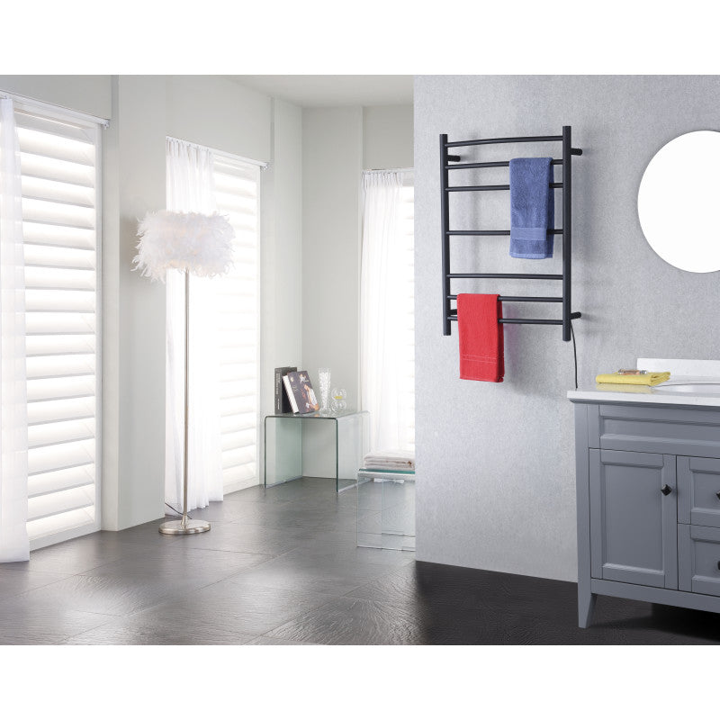 TW-AZ027MBK - Gown Series 7-Bar Wall Mounted Electric Plug-In Bathroom Towel Warmer Rack in Matte Black Finish Stainless Steel