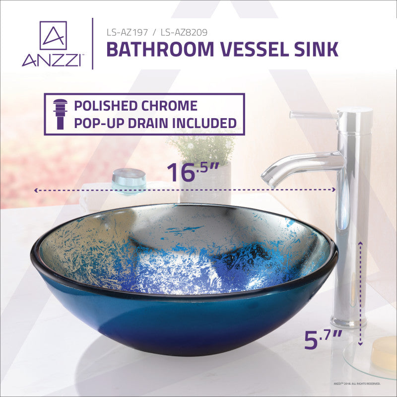 Chilasa Series 17 in. Bathroom Vessel Sink with Scratch-Tough and Stain-Resistant Non-Porous Surface in Blue Glass
