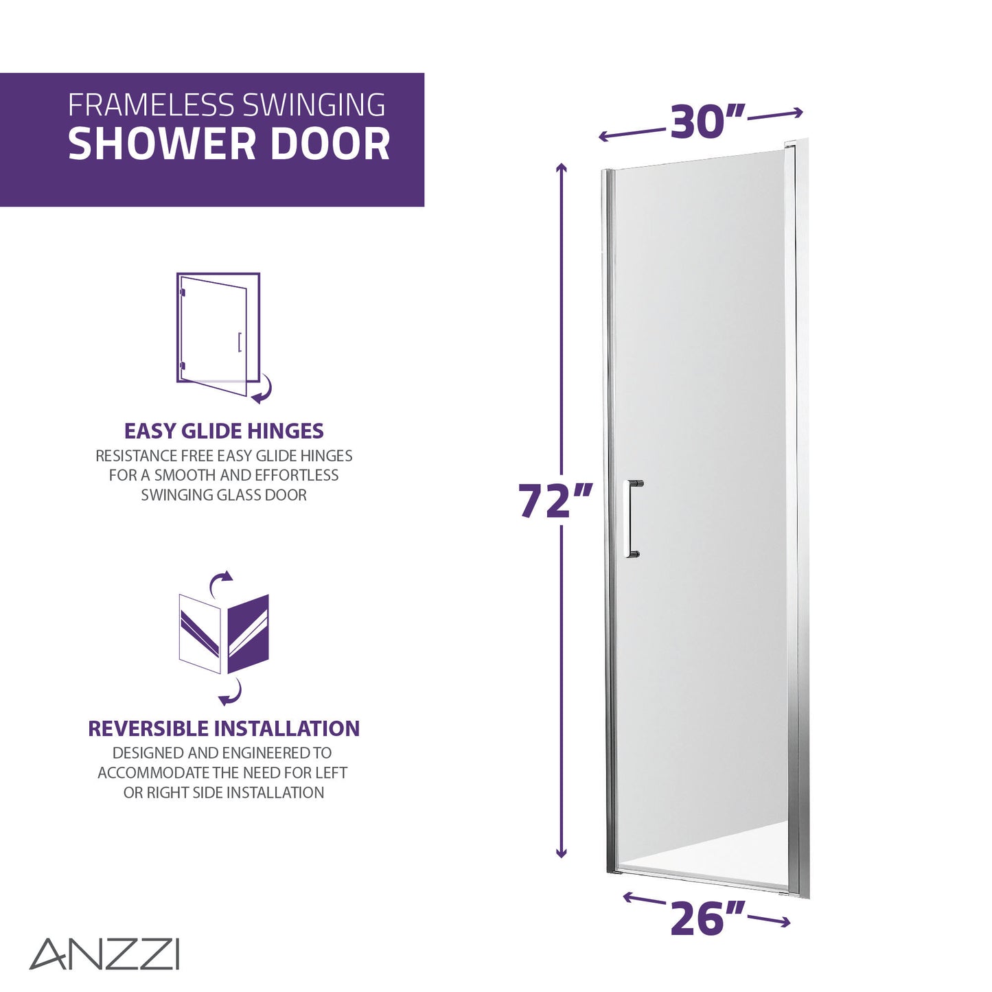 Lancer 29 in. x 72 in. Semi-Frameless Shower Door with TSUNAMI GUARD