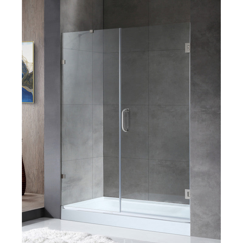 SD-AZ07-01BN - Consort Series 60 in. x 72 in. H Hinged Frameless Shower Door in Brushed Nickel with Tsunami Guard Tempered Glass