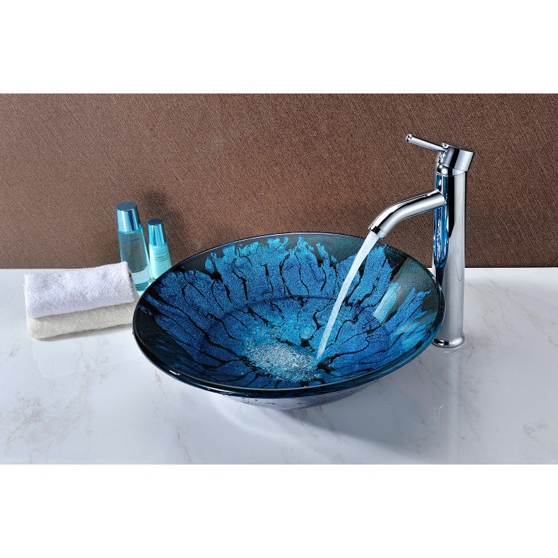 Telina Series Deco-Glass Vessel Sink in Lustrous Blue and Black