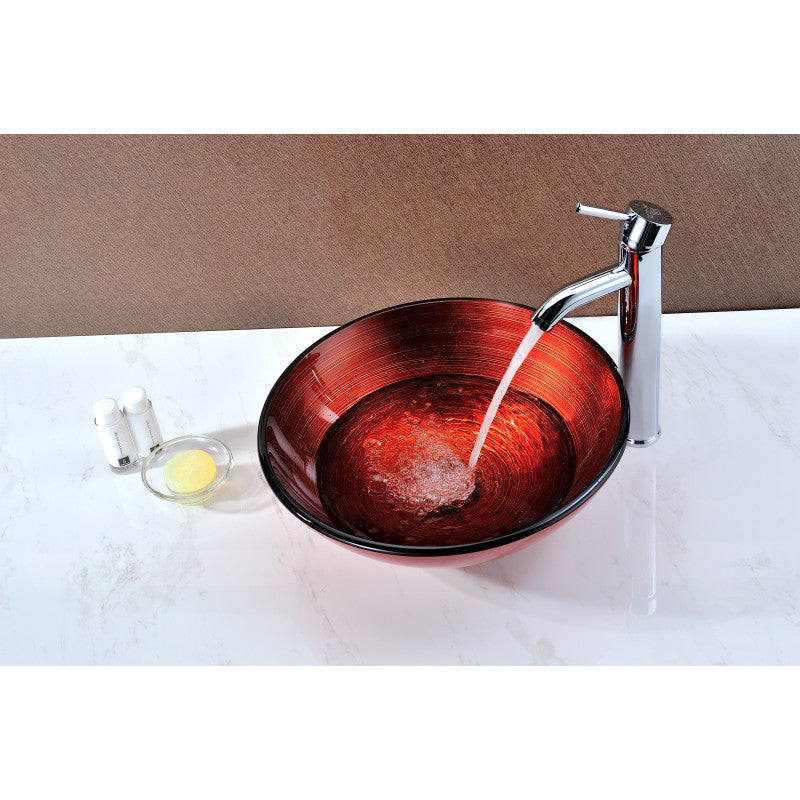 Oau Series Deco-Glass Vessel Sink in Lustrous Red