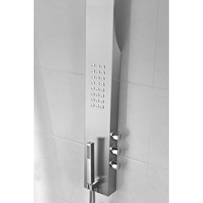 Pier 48 in. Full Body Shower Panel with Heavy Rain Shower and Spray Wand in Brushed Steel