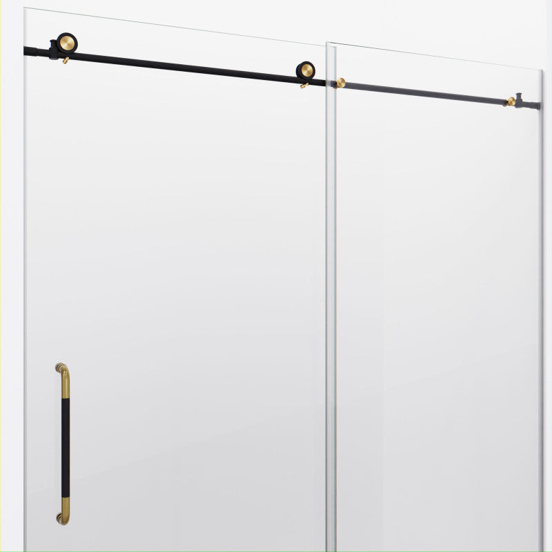 Madam Series 76-in. x 60-in. Frameless Sliding Shower Door in Matte Black and Brushed Gold