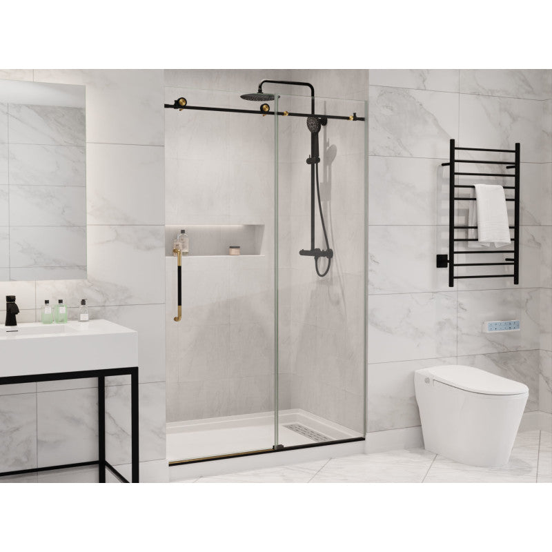 SD-AZ13-01MBBG - Madam Series 48 in. x 76 in. H Sliding Frameless Shower Door in Matte Black/Brushed Gold with Tsunami Guard Clear Glass