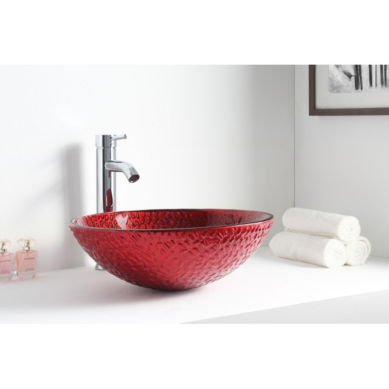 Rhythm Series 17 in. Bathroom Vessel Sink with Scratch-Tough and Stain-Resistant Surface in Lustrous Red Glass