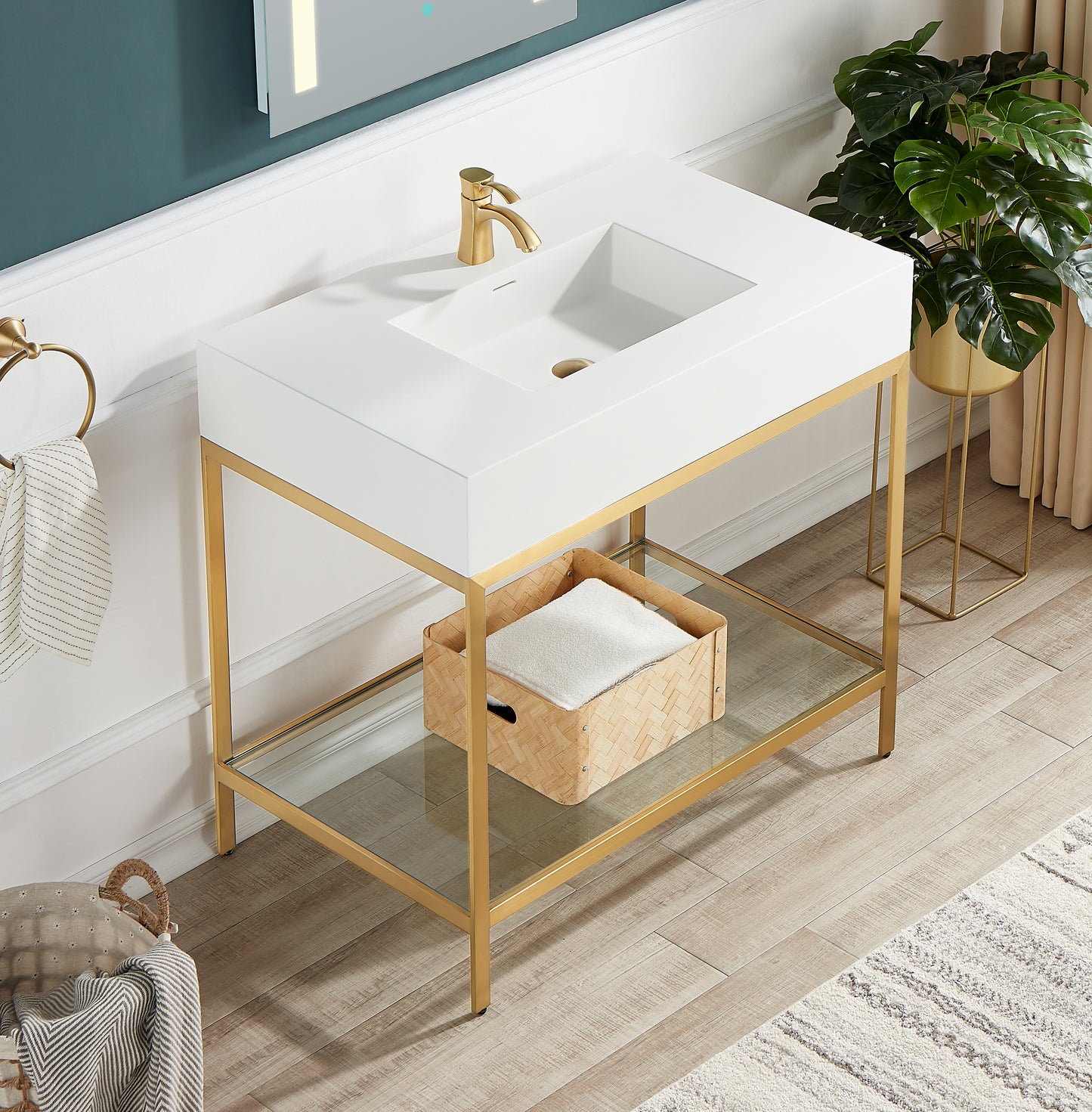 CS-FGC001-BG - Ventura 36 in. Console Sink in Brushed Gold with Matte White Counter Top