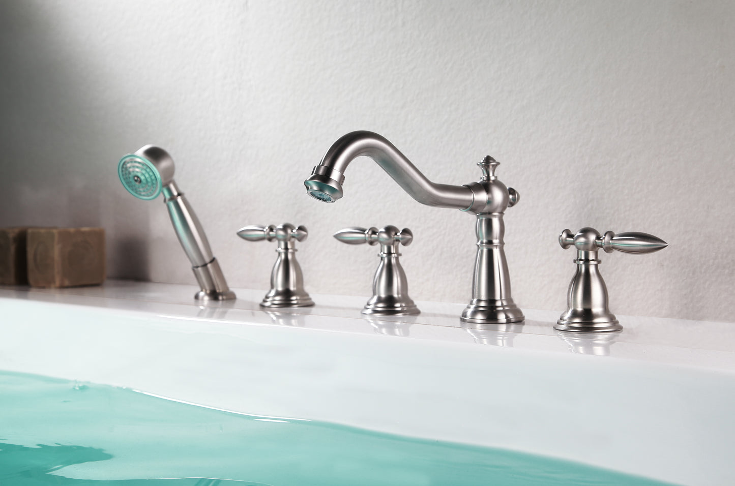 FR-AZ091BN - Patriarch 2-Handle Deck-Mount Roman Tub Faucet with Handheld Sprayer in Brushed Nickel