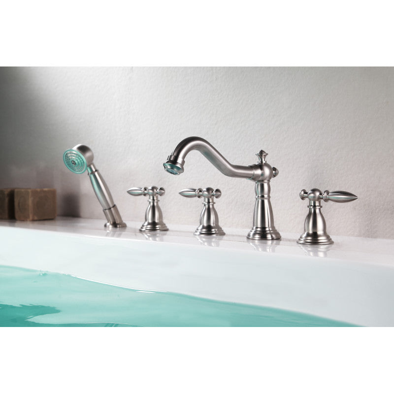 FR-AZ091BN-R - Patriarch 2-Handle Deck-Mount Roman Tub Faucet with Handheld Sprayer in Brushed Nickel