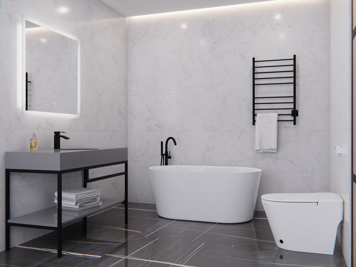 Chand Series 59 in. x 30 in. Flat Bottom Acrylic Freestanding Soaking Bathtub with Center Drain in Glossy White