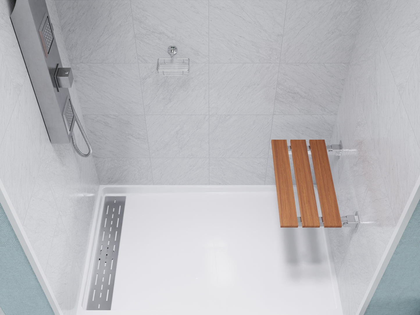 Rochen 18.7 in. Teak Wall Mounted Folding Shower Seat