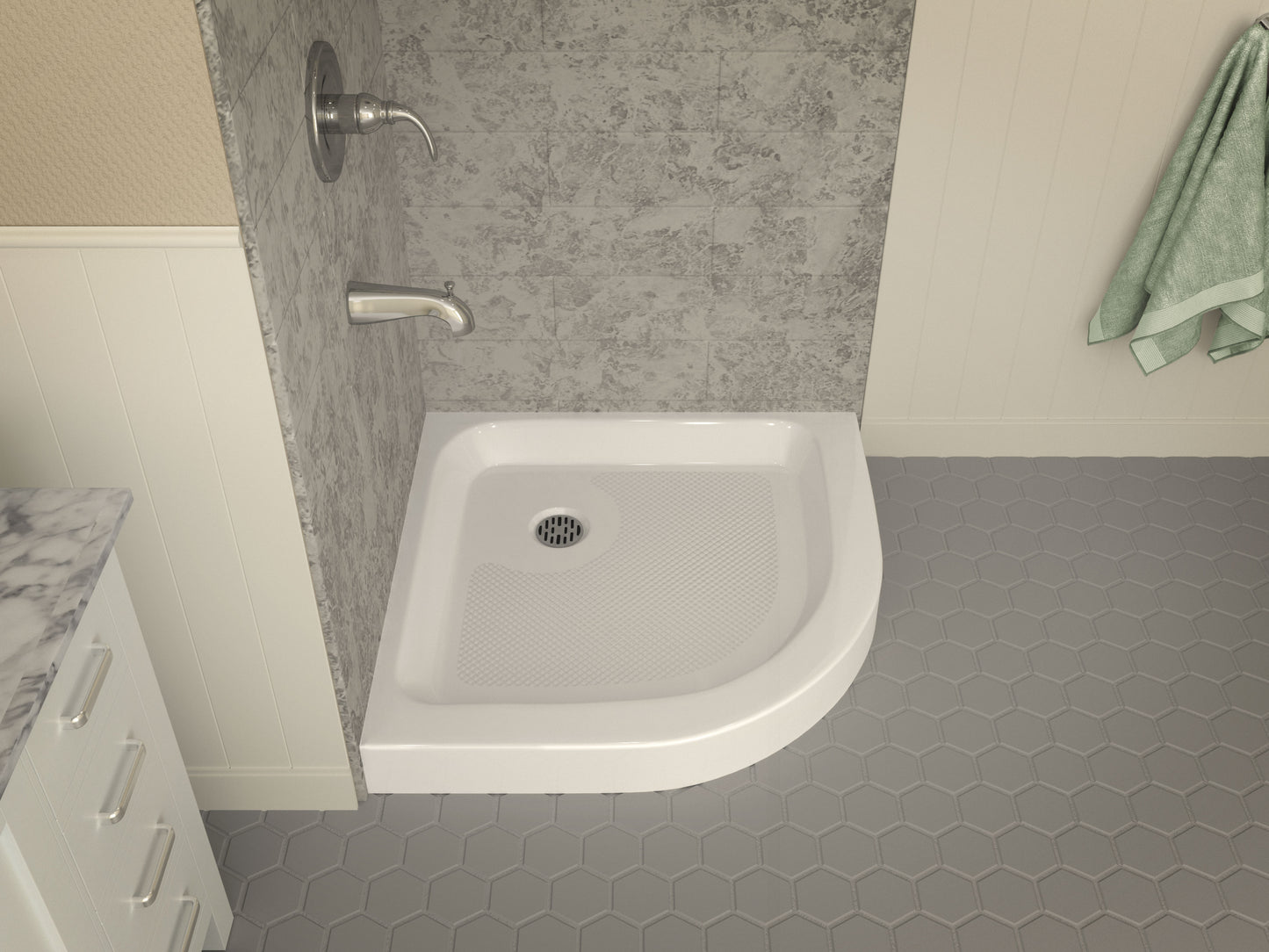 36 x 36 in. Neo-Round Double Threshold Shower Base in White