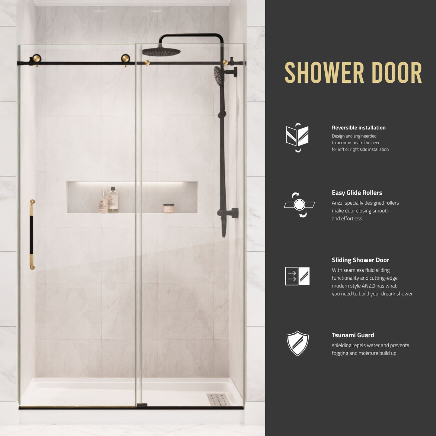 Madam Series 60 in. by 76 in. Frameless Sliding Shower Door with Handle