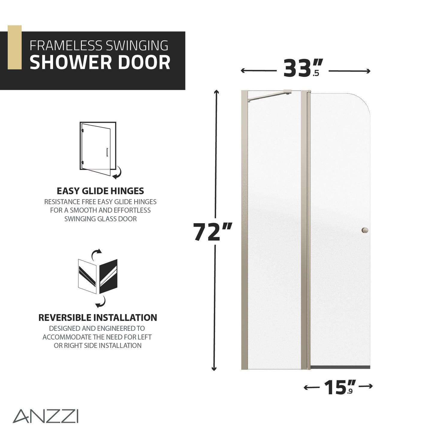 Romance 72-in. x 33.5-in. Frameless Swinging Shower Door