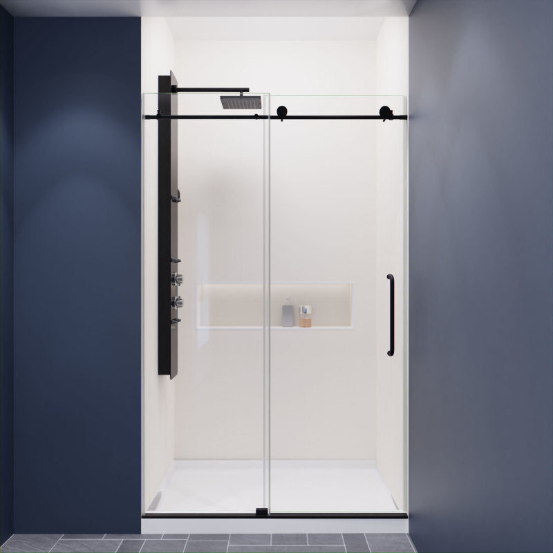 SD-AZ13-01MB - Madam Series 48 in. x 76 in. H Sliding Frameless Shower Door in Matte Black with Tsunami Guard Tempered Glass